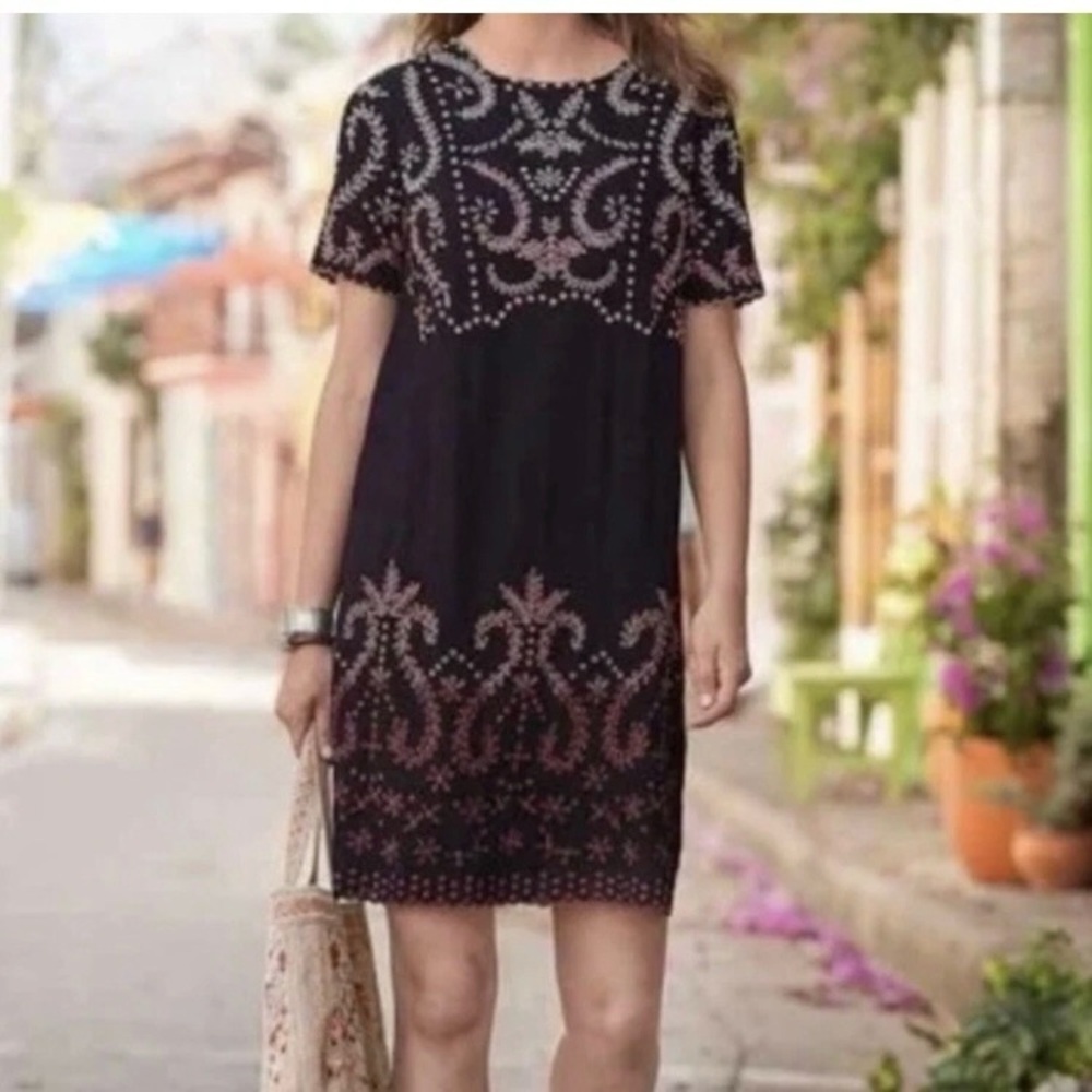 Sundance Vivienne Life Dress Womens Size 2 Jet Black Ombré Embroidered